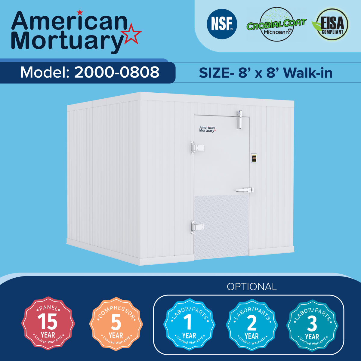 ❄️ 8x8 Walk - In Mortuary Cooler – Model 2000 - 0808 - American Mortuary Coolers & Equipments