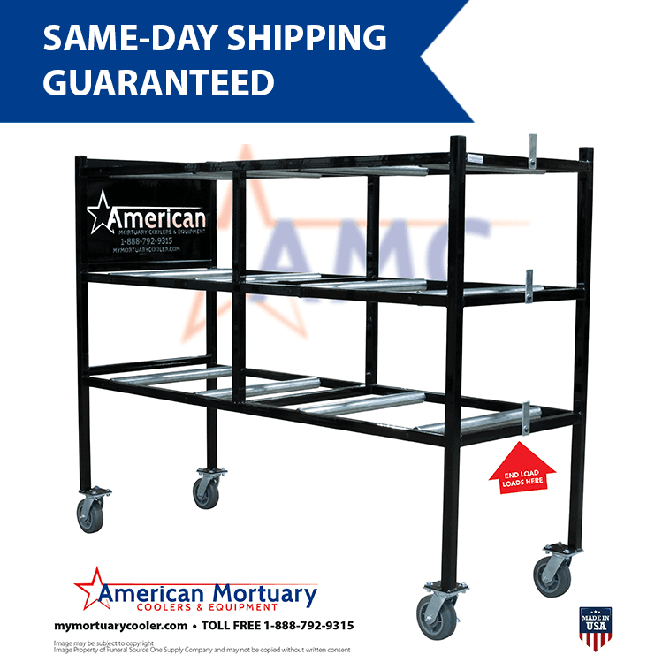 3 - Tier End Loading Mortuary Rack - model 2000 - 3TSL - American Mortuary Coolers & Equipments